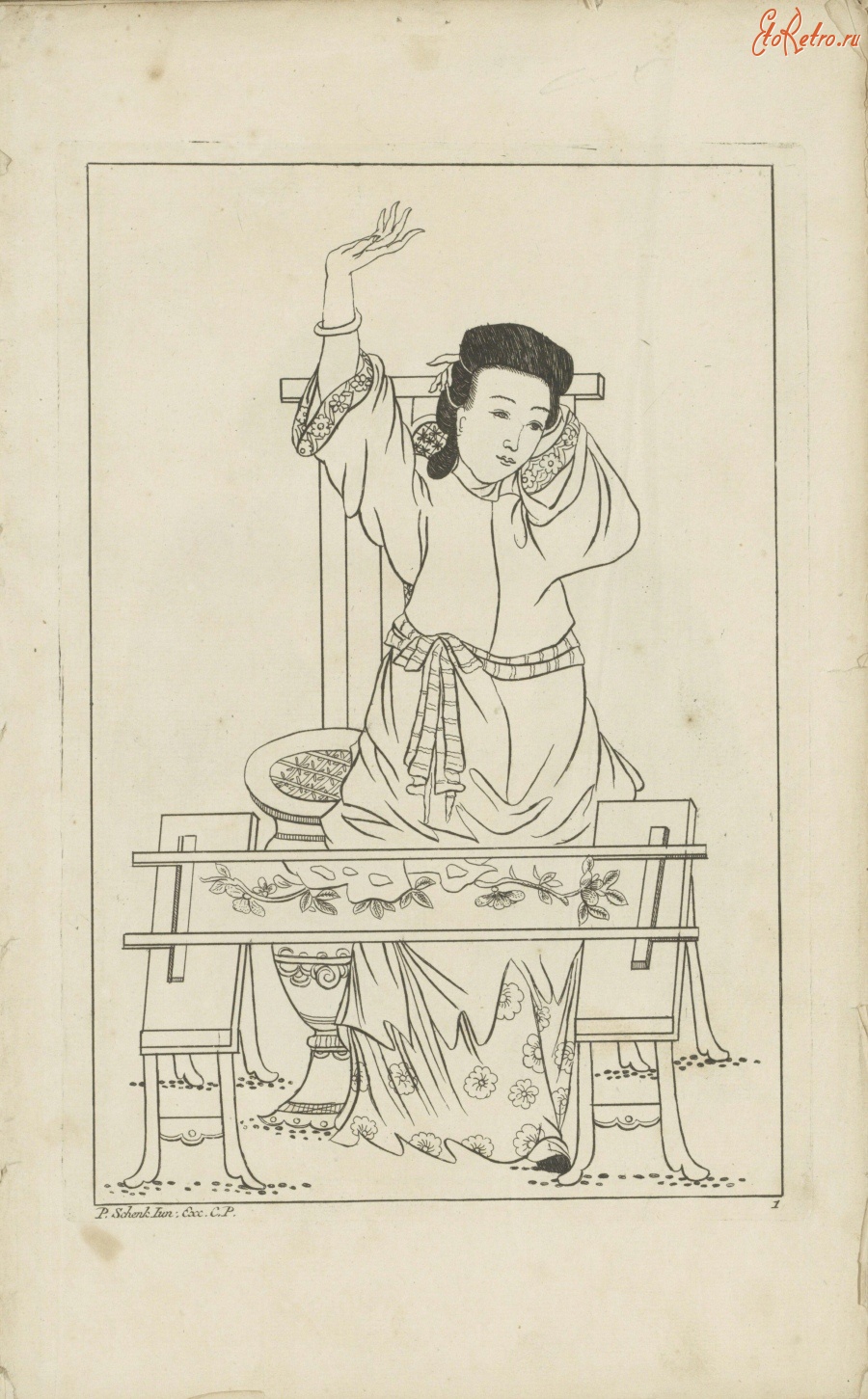 Ретро мода - Китайская женщина с рукоделием, 1727-1775