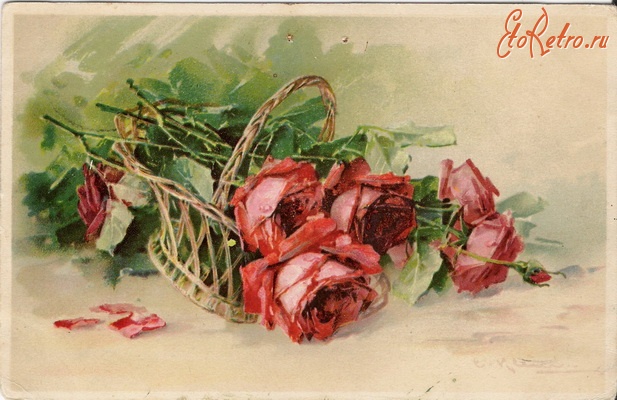 Ретро открытки - Натюрморт с розами