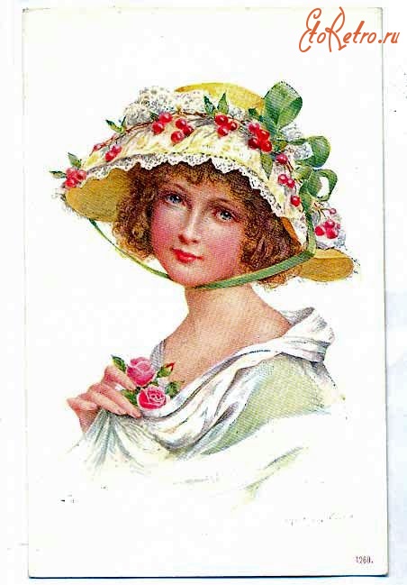 Ретро открытки - Красавица на французской открытке.