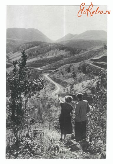 Ретро открытки - Открытка. Сахалин. Камышевский перевал. 1956 г.