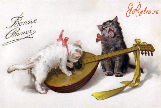 Ретро открытки - Коти - музиканти.