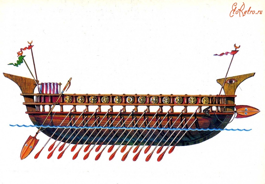 Ретро открытки - Ассиро-финикийский боевой корабль.