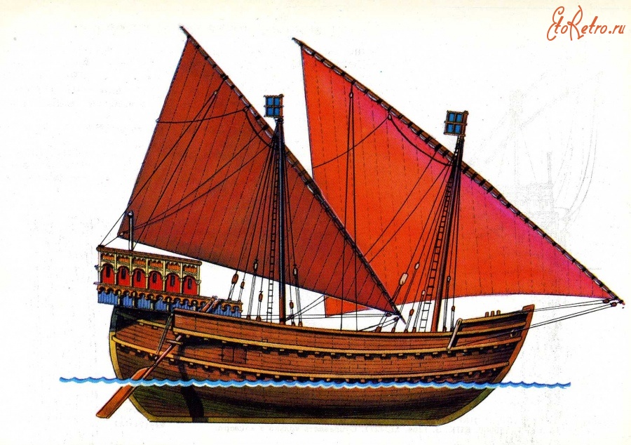 Ретро открытки - Венецианское грузовое судно.
