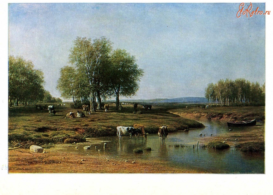 Ретро открытки - М.К.Клодт. Пейзаж с коровами.