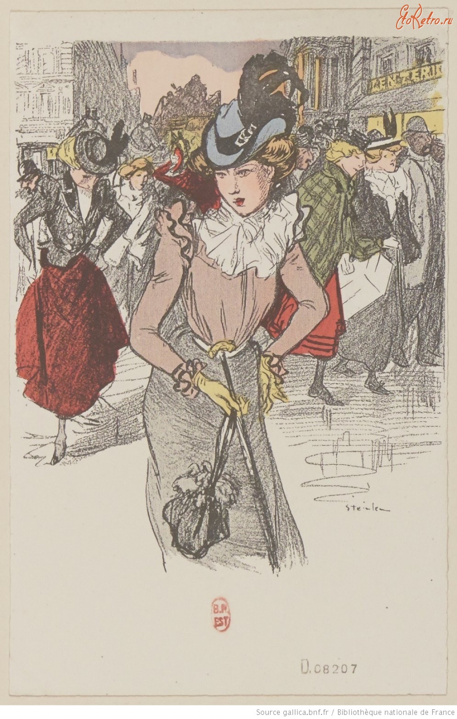 Ретро открытки - Парижская улица, 1902