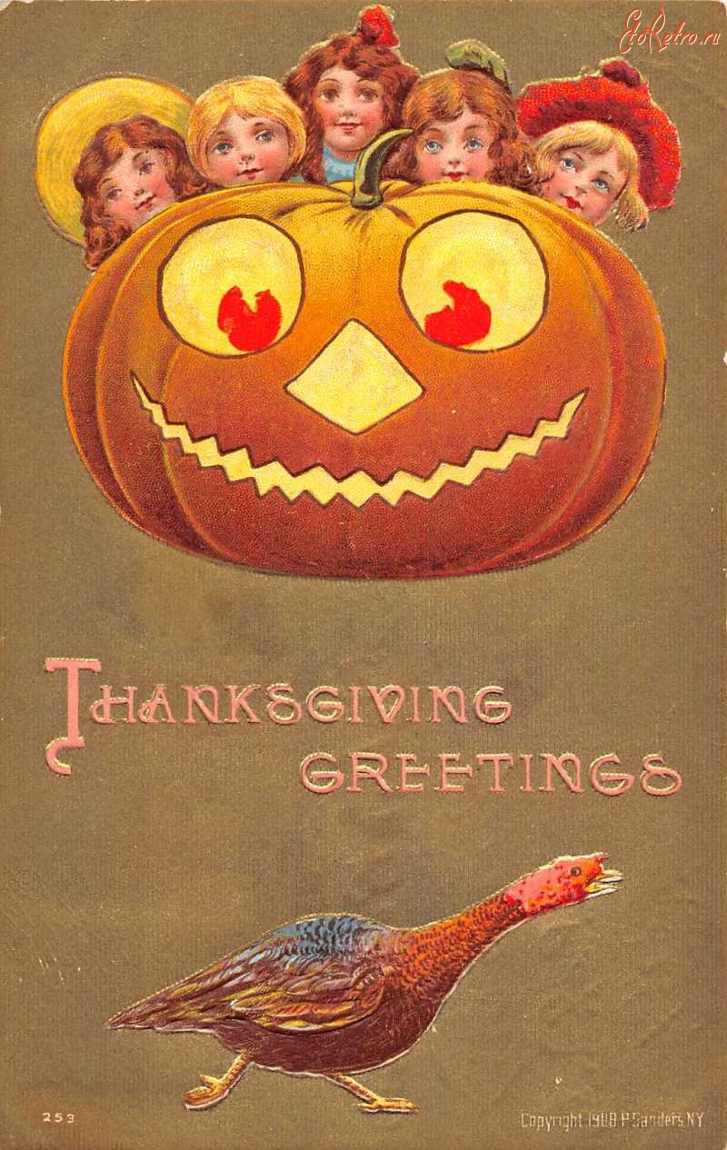 Ретро открытки - Сердечные поздравления в День Благодарения, 1908