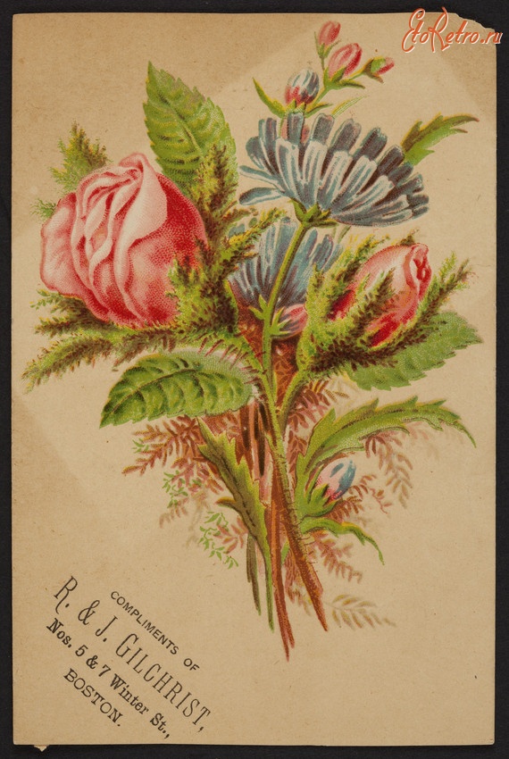 Ретро открытки - Розы и голубые цветы