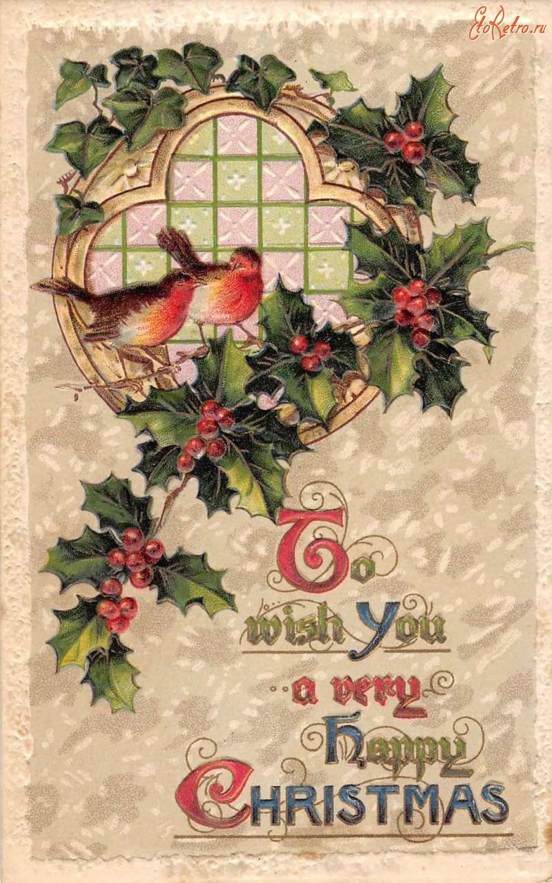 Ретро открытки - Счастливого Рождества. Зимние птицы