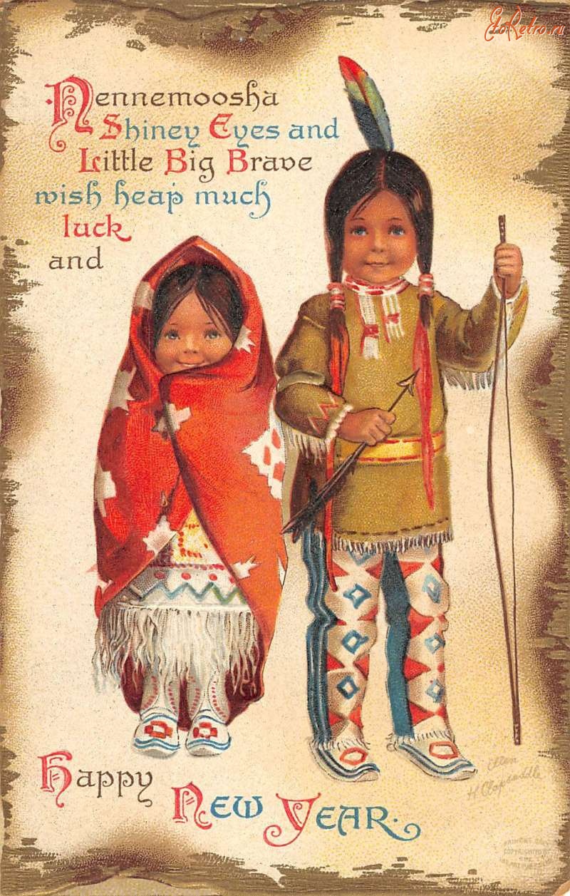 Ретро открытки - С Новым Годом. Индейцы