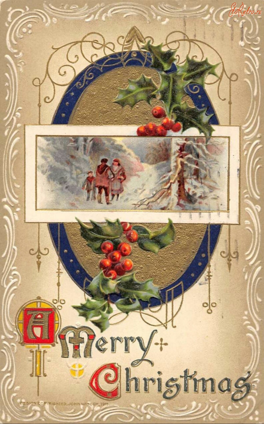Ретро открытки - Рождественский пейзаж