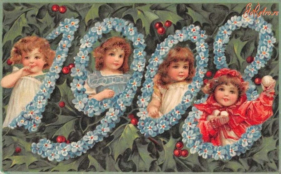 Ретро открытки - С Новым мм 1908 Годом