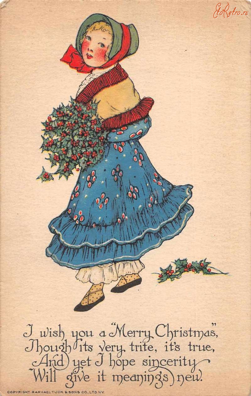 Ретро открытки - Счастливого Рождества. Голландская девочка