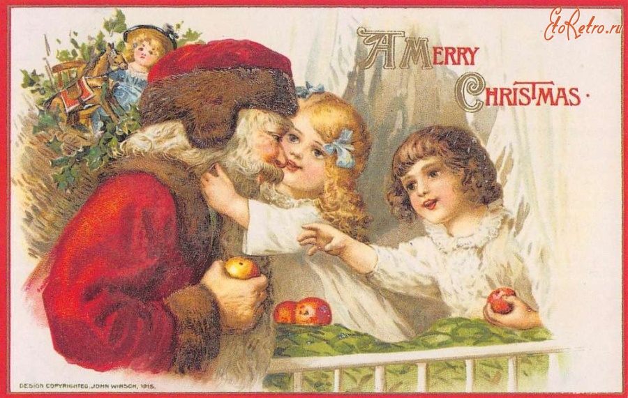 Ретро открытки - Счастливого Рождества. Санта Клаус и дети