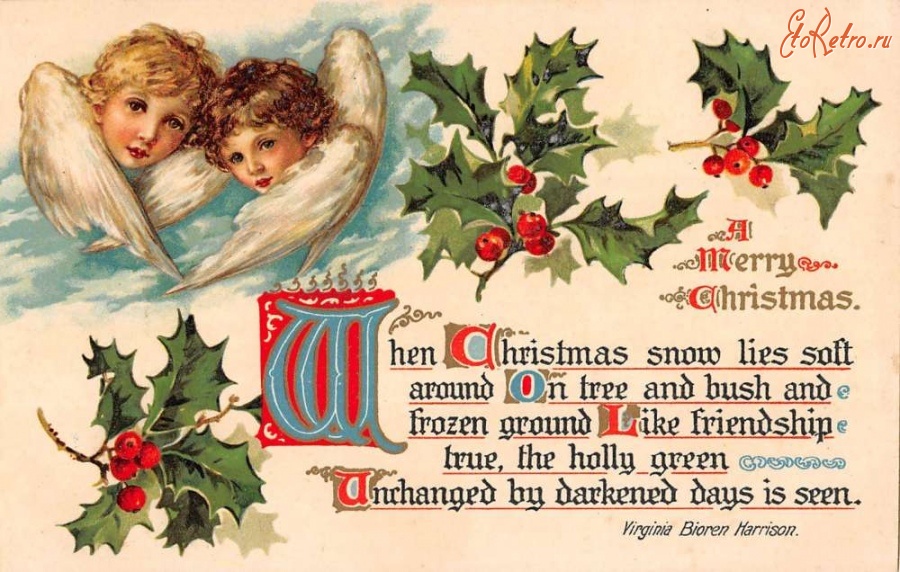 Ретро открытки - С Рождеством и Новым Годом. Ангелы