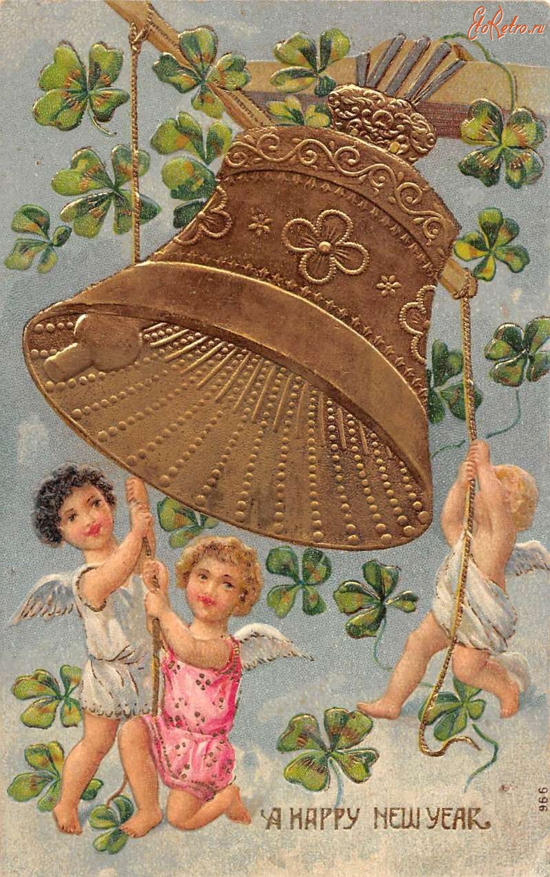 Ретро открытки - С Новым Годом. Ангелы и колокола