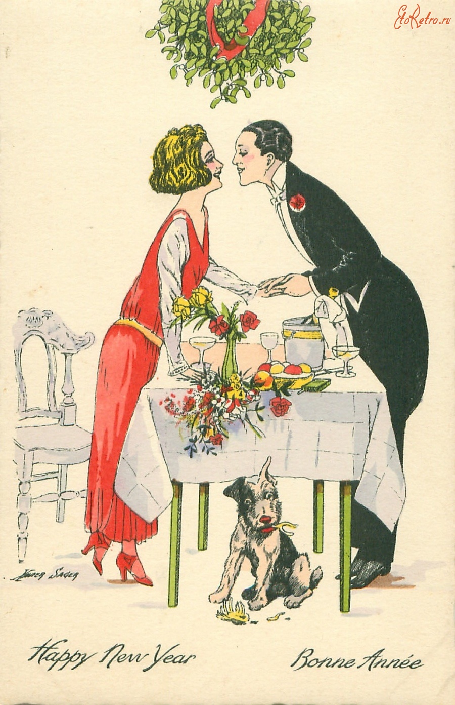 Ретро открытки - С Новым Годом. Романтический ужин