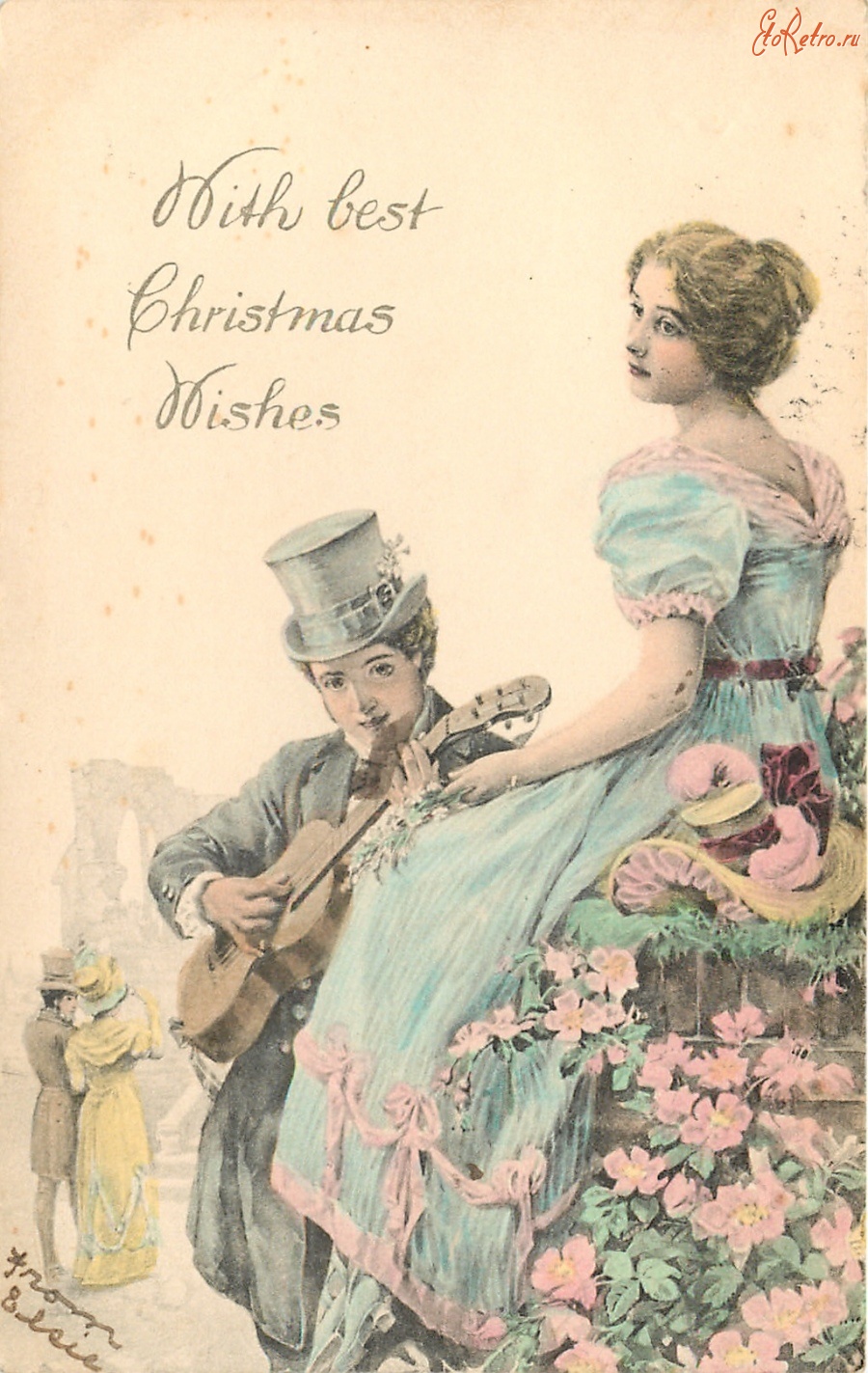 Ретро открытки - С Рождеством. Романтическая рождественская песня