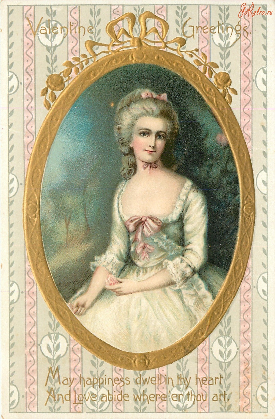 Ретро открытки - Знак любви. Женщина в белом платье с розой