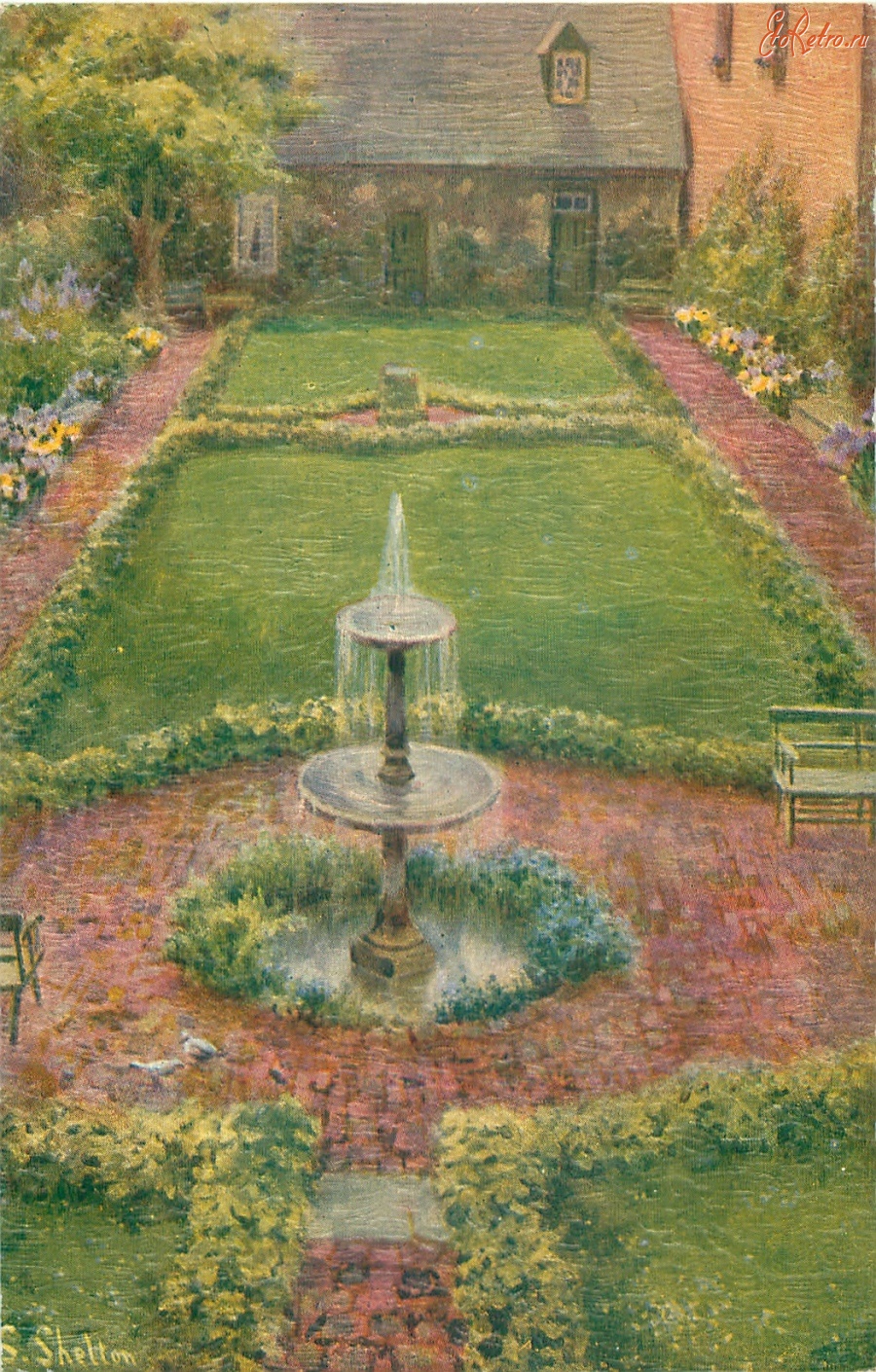 Ретро открытки - Апрель. Заколдованный сад и дом Эдгара По в Ричмонде