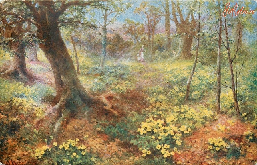 Ретро открытки - Прогулка в весеннем лесу
