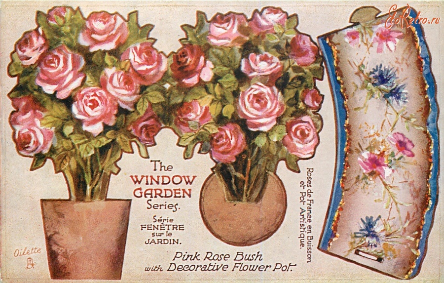 Ретро открытки - Розы в декоративном цветочном горшке