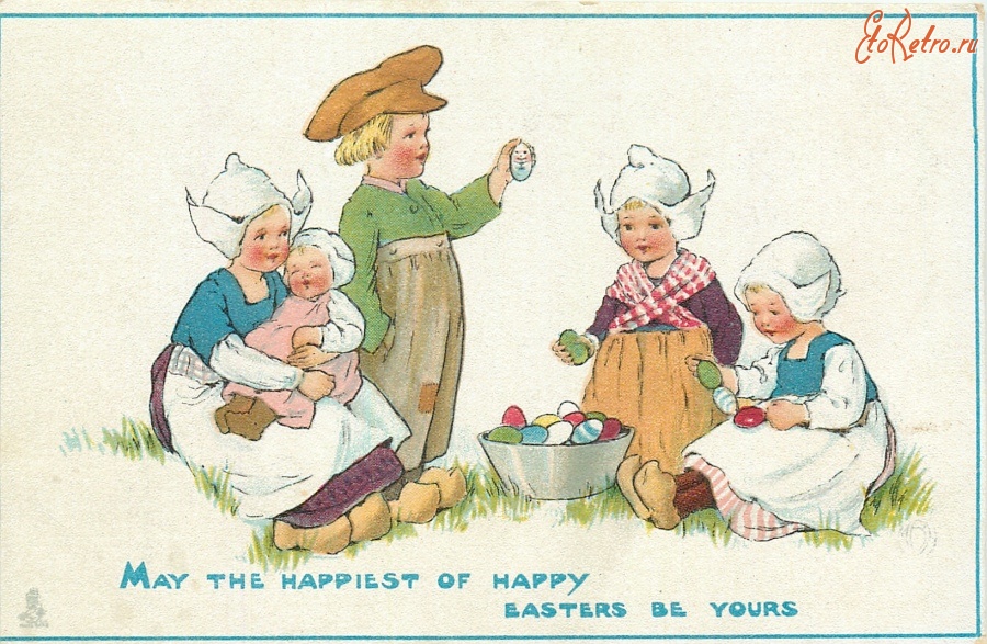 Ретро открытки - Голландские дети и пасхальная корзина