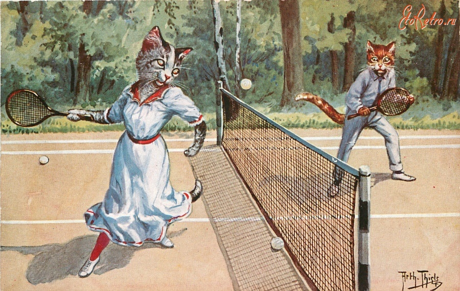 Ретро открытки - Теннисный турнир. Лав фифтинг