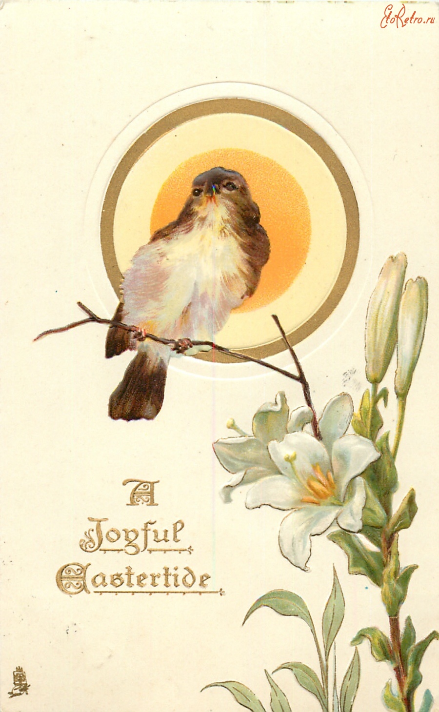 Ретро открытки - Радостной Пасхи. Птица и пасхальные лилии