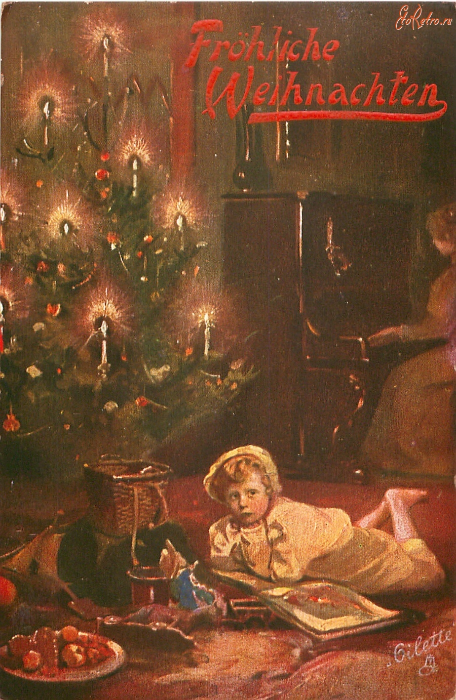Ретро открытки - Счастливый рождественский вечер