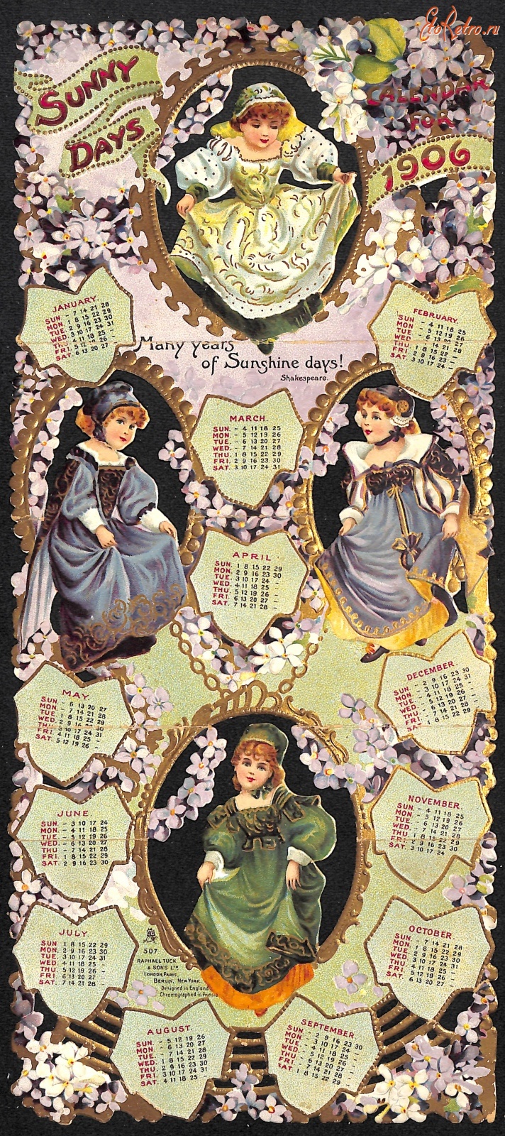 Ретро открытки - Календарь солнечных дней 1906