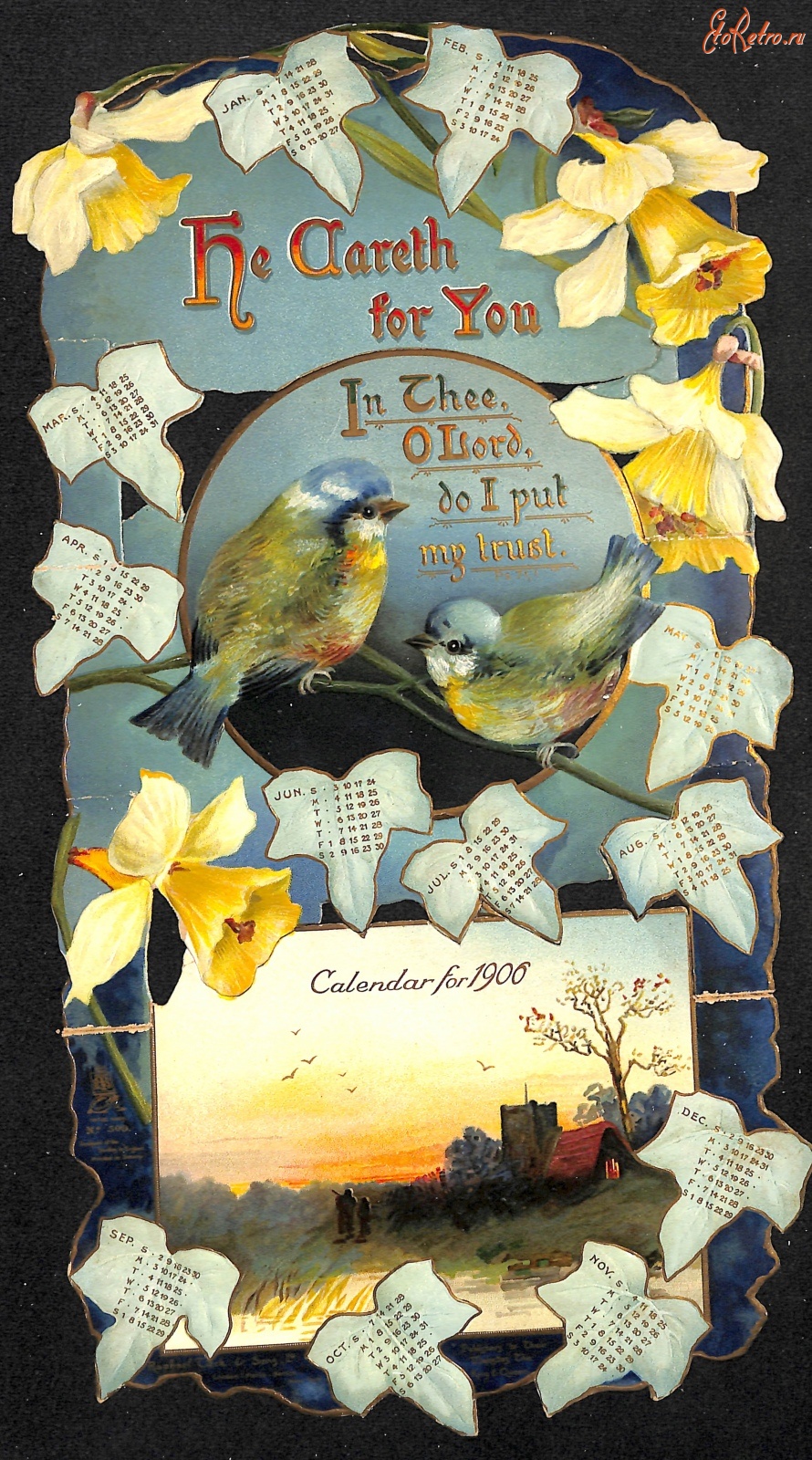 Ретро открытки - Календарь 1906. - Он заботится о вас