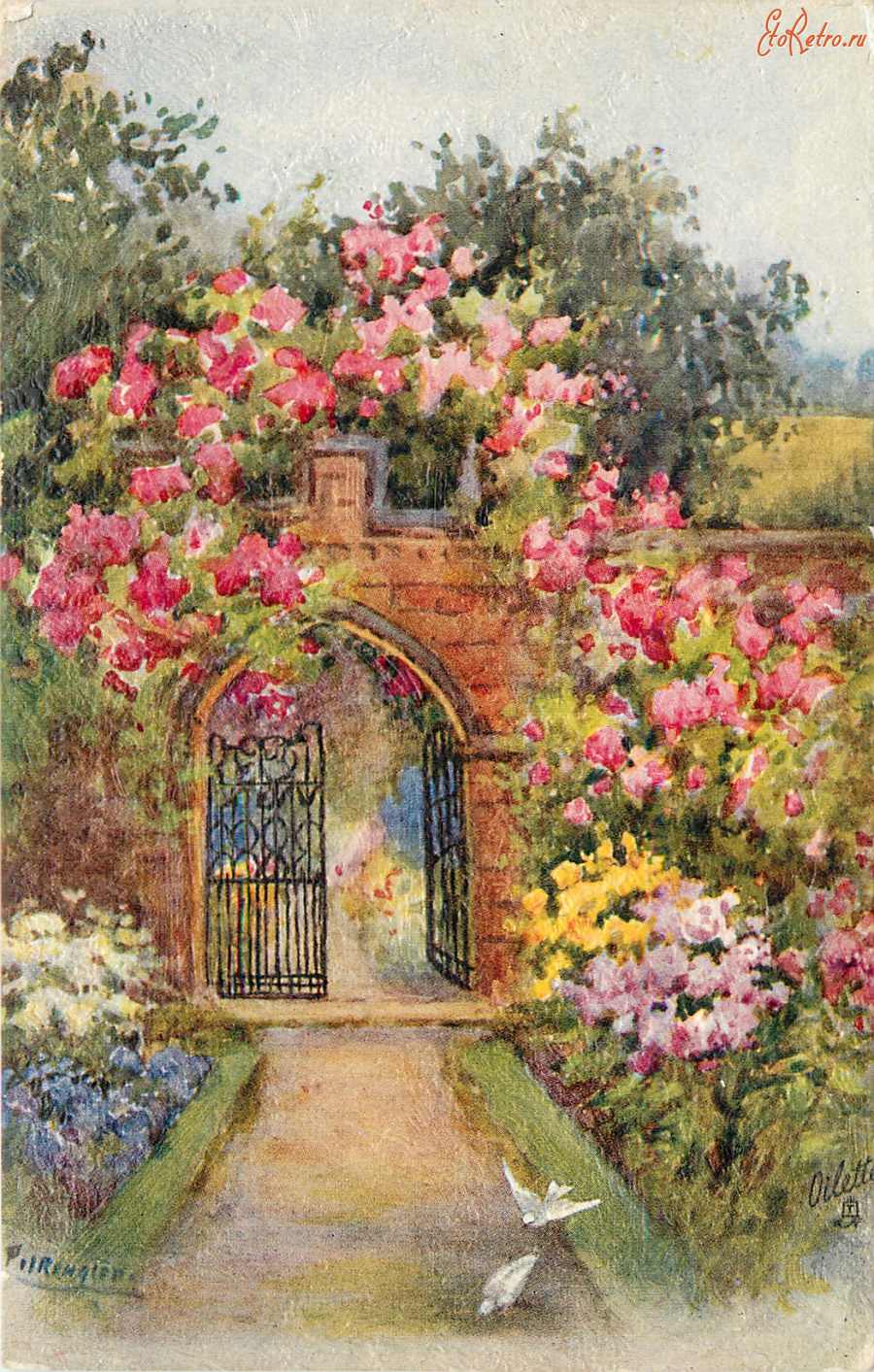 Ретро открытки - Розовый сад
