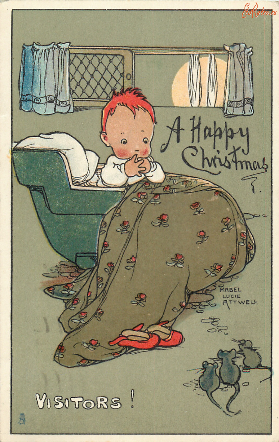 Ретро открытки - Счастливого Рождества. Визитёры