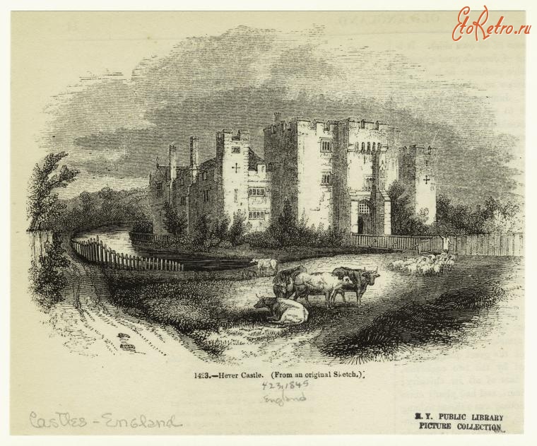 Англия - Замки и дворцы Англии. Замок Хивер, графство Кент, 1845