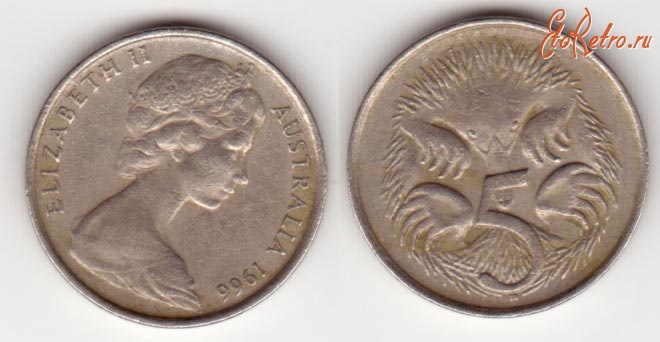 Старинные деньги (бумажные, монеты) - Австралия 5 центов 1966