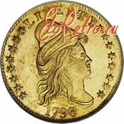 Старинные деньги (бумажные, монеты) - Аверс золотой монеты в 2,5 доллара 1796 года