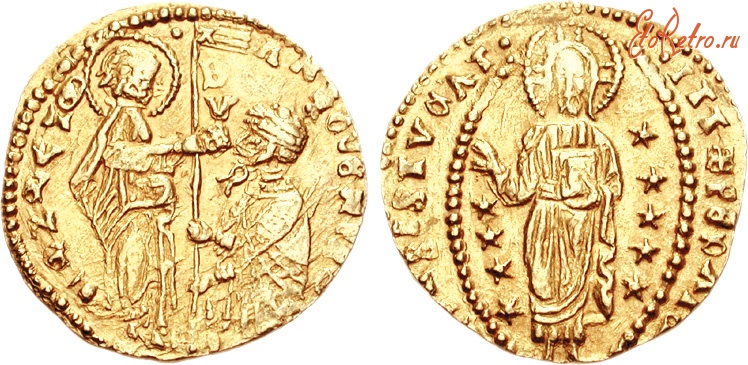 Старинные деньги (бумажные, монеты) - Цехин дожа Антонио Веньера, 1382 год