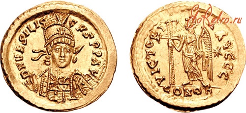 Старинные деньги (бумажные, монеты) - Василиск . 475-476 нашей эры. А.В. Solidus (4,47 г, 6 ч). Константинополь мяты.