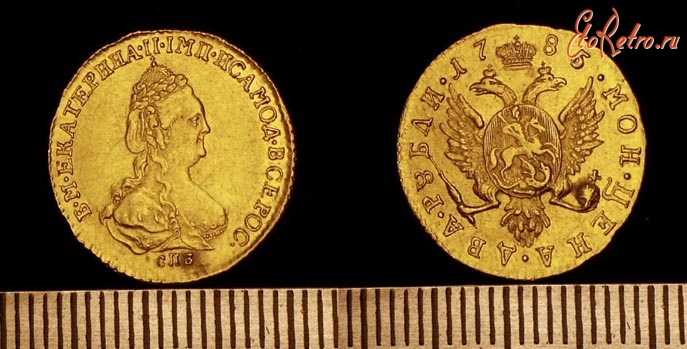 Старинные деньги (бумажные, монеты) - 2 рубля Екатерины 2 дворцоваго обихода 1785 золото 2,48 гр.