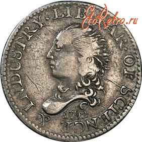 Старинные деньги (бумажные, монеты) - Half Disme 1792, серебро