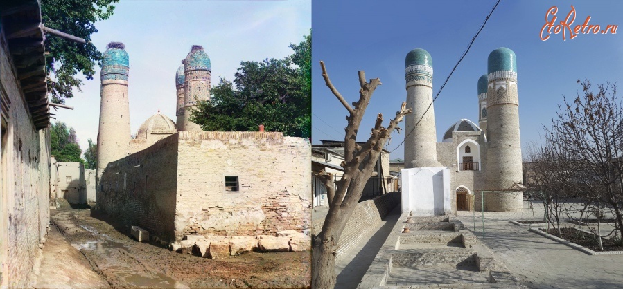 Узбекистан - Фотосравнения. Бухара. Мечеть Чар-Минар, 1911-2018