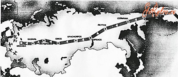 Авиация - Карта трассы Аляска-Сибирь. 1942-1945