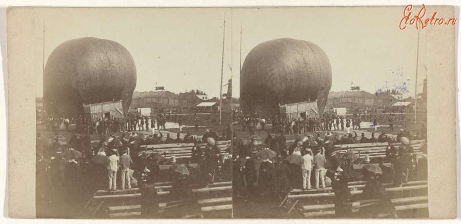 Авиация - Подъём воздушного шара Феликса Надара у дворца Фольксвлийт в 1865