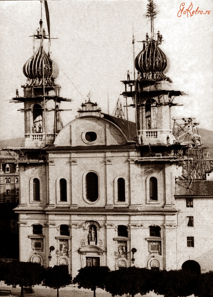 Швейцария - Die Errichtung der T?rme von der Jesuitenkirche im Jahre 1893. Швейцария,  Кантон Люцерн