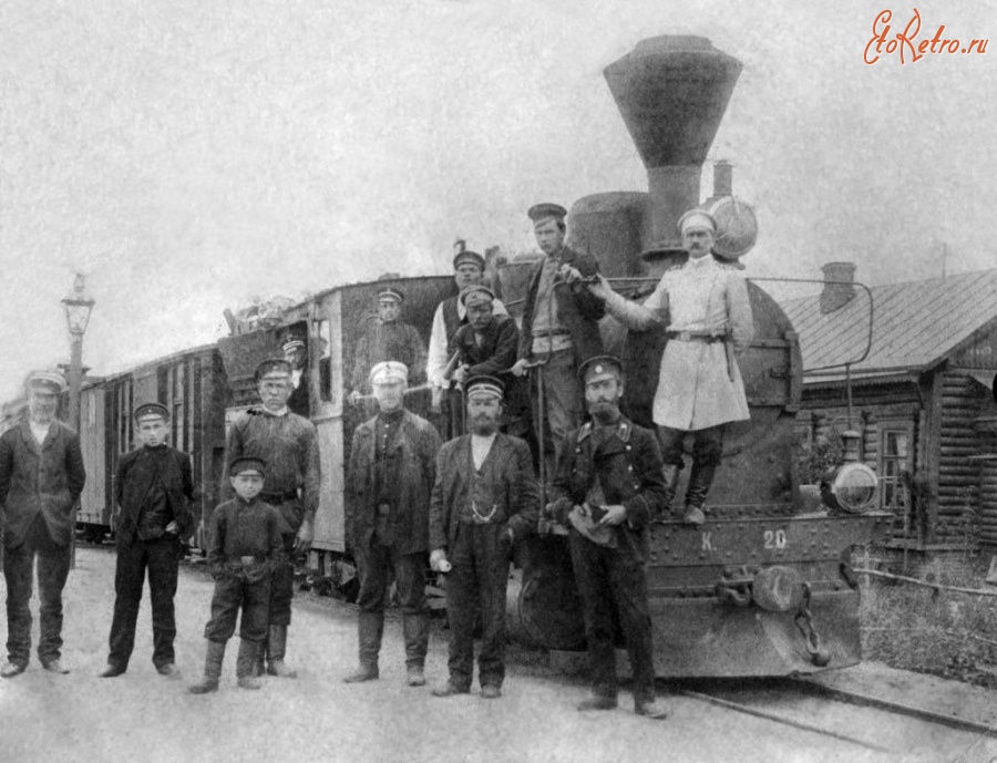 Железная дорога (поезда, паровозы, локомотивы, вагоны) - Станция Ханино Тула-Лихвинской  узкоколейной железной дороги.1908г.