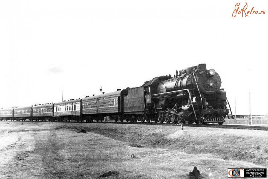 Железная дорога (поезда, паровозы, локомотивы, вагоны) - Паровоз Л с пассажирским поездом.