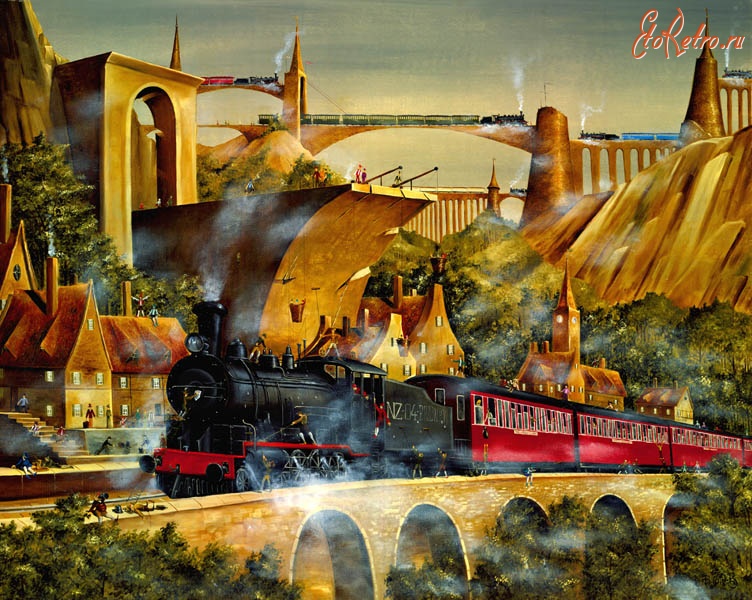 Железная дорога (поезда, паровозы, локомотивы, вагоны) - Картина Н.Зайцева 
