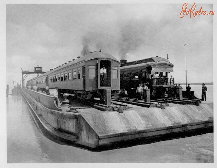 Железная дорога (поезда, паровозы, локомотивы, вагоны) - Железнодорожный паром на реке Миссисипи.