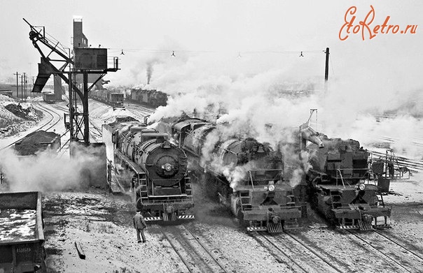 Железная дорога (поезда, паровозы, локомотивы, вагоны) - Паровозы на экипировке,Проктор,штат Миннесота,США