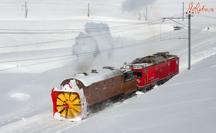 Железная дорога (поезда, паровозы, локомотивы, вагоны) - Паровой роторный снегоочиститель RhB 9213,Швейцария